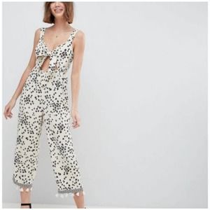 ASOS cream white floral pom pom tassel gypsy sleeveless jumpsuit
